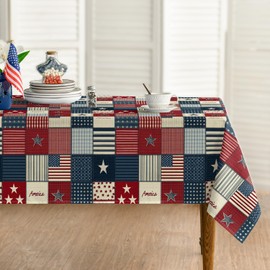 Horaldaily 4th of July Tablecloth 52×70 Inch Rectangular, Veterans Day Decorations Table Cloth American Flag Collage Table Cover Patriotic Party Supplies for Home Dining Room Kitchen