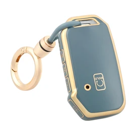 OFF WE GO for Kia Key Fob Cover with Keychain, TPU Protector Key Fob Case Shell for Kia Ceed Cerato Forte NIRO Seltos Sorento Soul Sportage Telluride Smart Keyless Remote Key (Gold Blue)