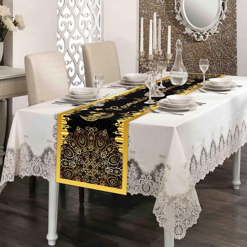 Ramadan Mubarak Table Runner, Ramadan Decorations for Home Table Black