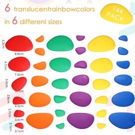Simgoing 144 Pcs Rainbow Stacking Stones Colorful Pebbles Sorting and Stacking Stones Math Manipulatives Educational Toys for Preschool Kindergarten Montessori Toys, 6 Colors(Bright)