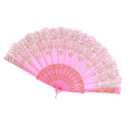 Folding Fan Handheld Folding Fan, Silk Fabric Fan Handheld Folding Fan With Lotus Pendent, Hand Fans Folding Spanish Style Fans with Stamping for Wall Decoration Wedding Birthday Gifts (Pink)