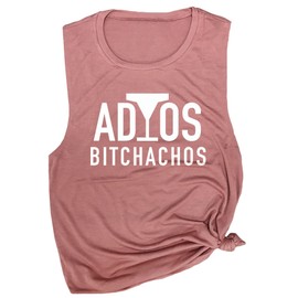 Adios Bitchachos Funny Womens Workout Muscle Tee - Sleeveless Active Wear, Gym Top, Cinco de Mayo Workout Tank Top (Mauve, Medium)