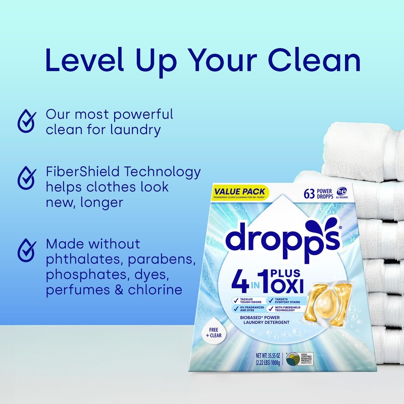 Dropps 4-in-1 Plus Oxi Laundry Detergent Pods, Free & Clear