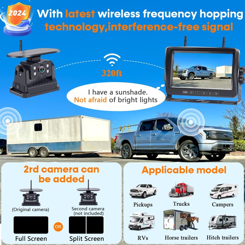 Wireless Backup Camera for RV Install-Free 7-Inch: Magnetic HD 1080P