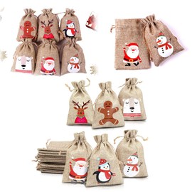 Pack of 24 Christmas Jute Drawstring Gift Bags for Candy Bags