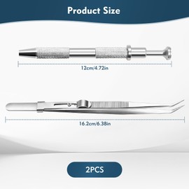 2 PCS Jewelry Pickup Tools, Piercing Ball Grabber with 4 Grippers, Stainless Steel Elbow Tweezers, Self-Locking Tweezers for Grabbing Small Parts