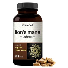 NatureBell Lions Mane Mushroom Supplement Capsules 9,000mg, 240 Capsules | 120 Days Supply