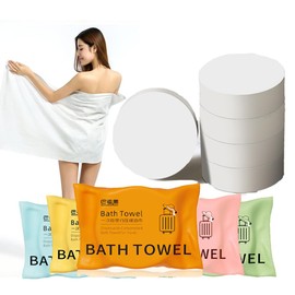 TEXNINC 5 Pack Premium Compressed Bath Towel, 100% USDA Biobased Disposable Towel, 55.1 x 27.5 inchs Large Bath Towel Travel Reusable for Hotel Sports Hiking Camping Beach Swimming Vacation