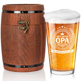 LIGHTEN LIFE Opa-Geschenke,Opa-Bierglas in Fassbox, Hochwertige Opa-Geburtstagsgeschenke,Opa-Pintglas,Ideale Opa-Geschenke von Enkelkindern,Opa-Geburtstagsgeschenkideen,Opa-Bierglas-Geschenk-480 ml