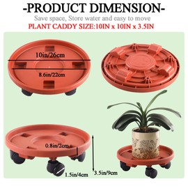 Rolling Plant Stand with Wheels 3 Pack 10 Inch Plant Caddy with Wheels Heavy Duty Plant Dolly Roller Base with Wheels Round Flower Pot Rack Holder Planter Trolley Tray, Red
