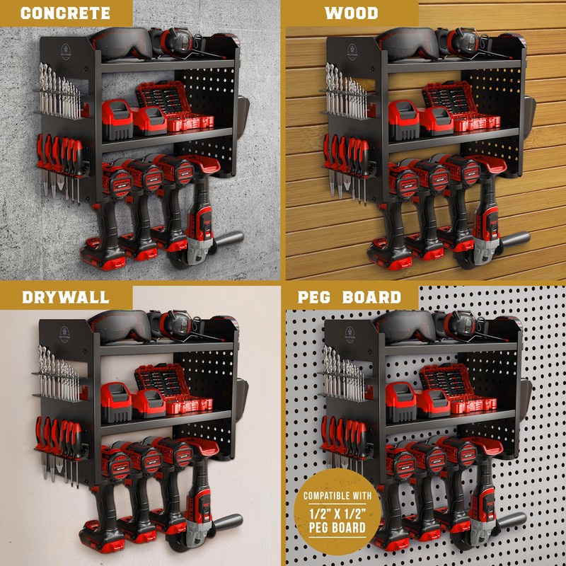 BUILTSTRONG Power Tool Organizer Wall Mount - 3-Tier Heavy-Duty Metal