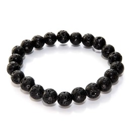 SIMPLÍ BASIC Natural Black 8MM Lava Stone Healing Bracelet for Women and Men with Attractive Gift Box & Velvet Pouch