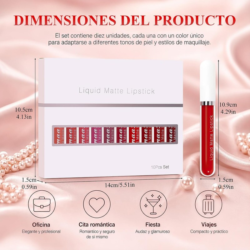 Brillo Labial 10PCS, Labial Mate Indeleble