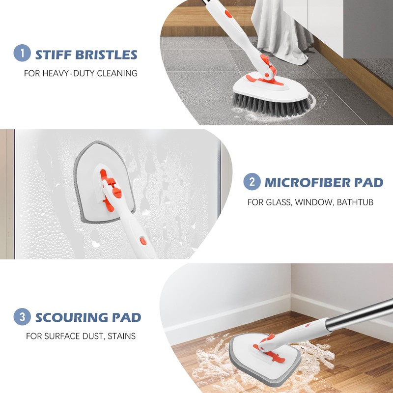 SetSail Tile Tub Scrubber Brush 3-in-1 Shower Scrubber with 52-inch