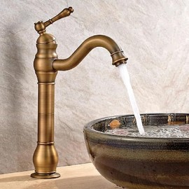 Antique Brass Sink Faucet Bathroom Single Handle 360° Swivel Vintage Kitchen Faucet Mixer Tap Hot Cold Water Brass Gold