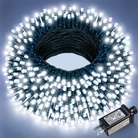 Nielfoi 100FT 300 LED Christmas Lights Outdoor, White Christmas Tree Lights with 8 Modes Waterproof, Plug in Connectable String Twinkle Light Green Wire for Patio Yard Wedding Party Decorations
