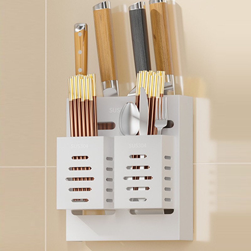Utensil Holder Stainless Steel Wall Mount Chopstick Draining Storage Shelf