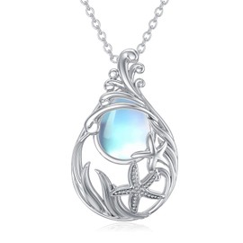 Flpruy Moonstone Necklace Silver 925 Women's Necklace Moonstone Pendant Necklaces Ocean Jewellery Gifts for Women Girls, Sterling Silver