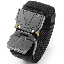 BESTKEE Tactical Belt - 3.8 cm Work Belt Men's Quick Release Metal Buckle Belt Men Suitable for Outdoor, Military, Sports, Hiking, black