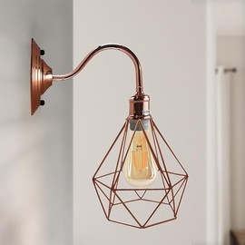 LEDSone Modern Geometric Easy Fit Diamond Pendant Ceiling Light Lampshade Metal Wire Cage Lampshade for Living Room, Restaurants (Rose Gold 3 Pack)