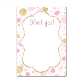 30 Blank Thank You Cards Pink White Gold Glitter Design Baby Shower Birthday Engagement Party + 30 White Envelopes