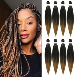 ROSDINA Pre-stretched Braiding Hair - 20 Inch 8 Packs Ombre Blonde Longt Braiding Hair For Twist or Box Braids, Yaki Texture Hot Water Setting Synthetic Braiding Hair Extensions (20 Inch, T27-8P)
