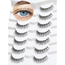 Lashes Wispy False Eyelashes Natural Look 10mm Short Lashes with Thin Band Siligli Fake Eyelashes 3D Volume Lashes Natural Short Eyelashes 7 Pair