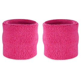 Premium Terry Cloth Cotton Wristband Pair - Color: Neon Pink