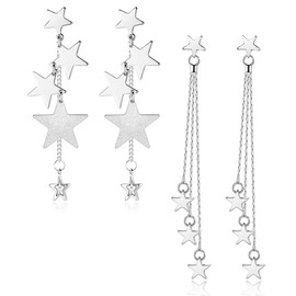 NICEIGHT 2 Pairs Star Dangle Earrings for Women Star Long Tassel Earrings for Women Lightweight Star Drop Earrings Jewelry S