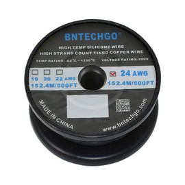 BNTECHGO 24 Gauge Silicone wire spool 500 ft Black Flexible 24 AWG Stranded Tinned Copper Wire