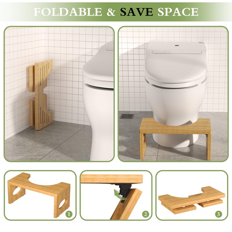 ROMGUAR CRAFT 7 Inch Bamboo Toilet Stool, Foldable Poop Stool,