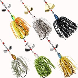 JSHANMEI Spinners Bait Assorted Fishing Lure Buzzbait Hard Metal Spoon Silicon Skirts Bass Bait for Pike Trout Walleye Salwater Freshwater 6PCS