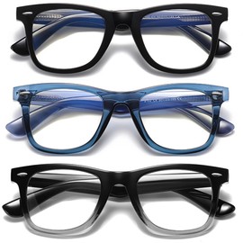 bullabulling Retro Square Oversized Reading Glasses for Women Blue Light Blocking Computer Readers Spring hinge (black/blue/gray, 1.75, multiplier_x)