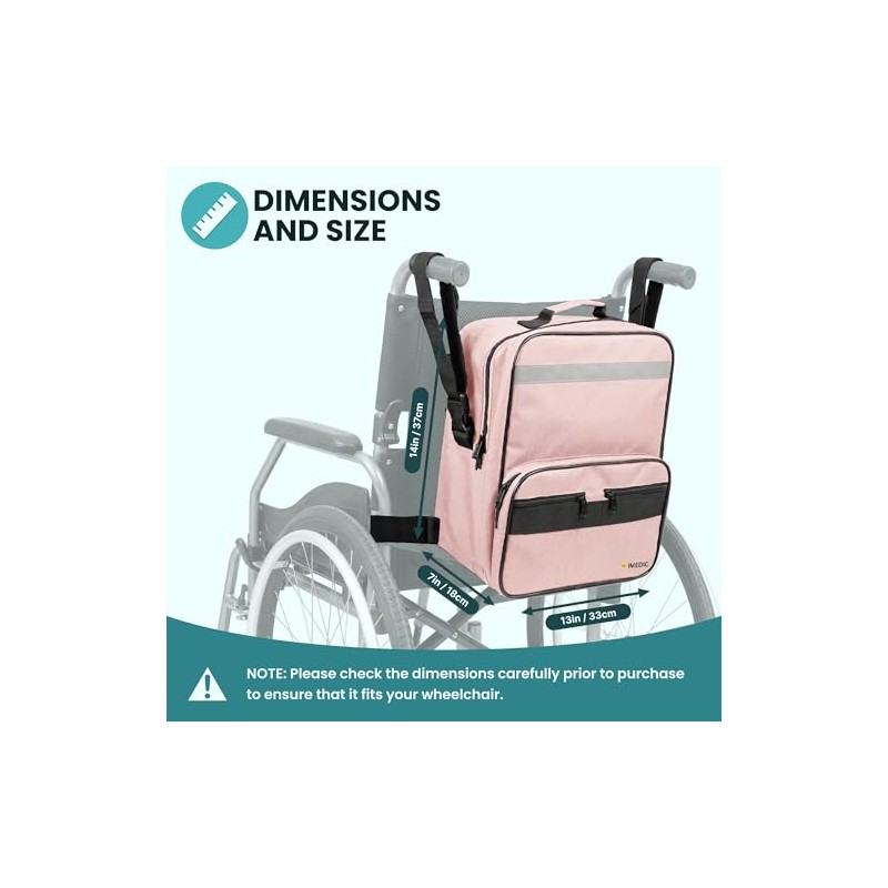 iMedic Deluxe Wheelchair Bag, Pink – Backpack for Back of