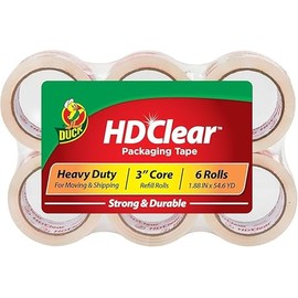 Duck Brand HD Cinta transparente de alto desempeño para embalaje, Rollo de 50 m, Paquete 6