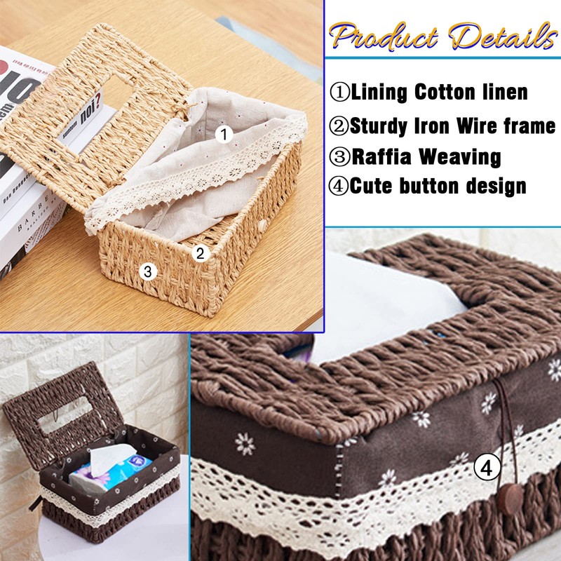 Tissue Box, Sinxioer Handwoven Paper Holder, Tissue Dispenser Tissue Box