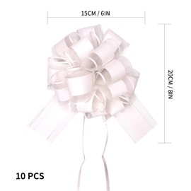 EOAMGO 10 Pcs Large Pull Bows(6 Inch), Gold Gift Wrap Bows for Gift Wrapping, Ribbon Bows for Baskets Wedding, Valentine's, Birthday Gift, Christmas, Flower Decorations Pull Bows (White)