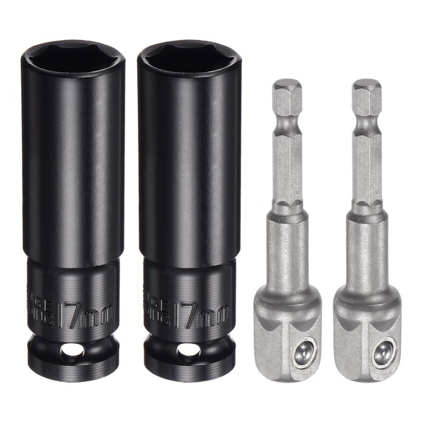 uxcell 2pcs 1/2" Drive 17mm 6-Point Deep Sockets 3" Length
