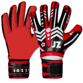 Jazzy Sports Professional Soccer Goalie Gloves for Youth Adult,Goalkeeper Gloves with Removable Finger Protect,Breathable,Strong Grip,6MM Latex Palm,Double Wrist Support (Red, 5)