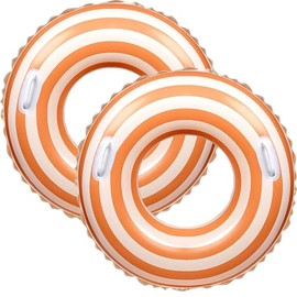 2 PCS Striped Pool Floats for Adults Swimming Rings Tube with Handles -Inflatable Pool Float Tube for Adults Pool Floats Toy for The Beach, Party, Vacation (Orange, XL)