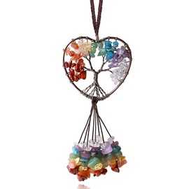 MAIBAOTA 7 Chakra Heart Shape Tree of Life Crystals Stone Decor Room Wall Decor Hippie Boho Meditation Hanging Ornament Gifts for Women