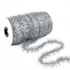 Silver Metallic Ribbon Garland, 50 Yard Sparkly Foil Ribbon for Birthday Decorations, Bridal Shower, Graduation Party & Indoor/Outdoor Event Decoration