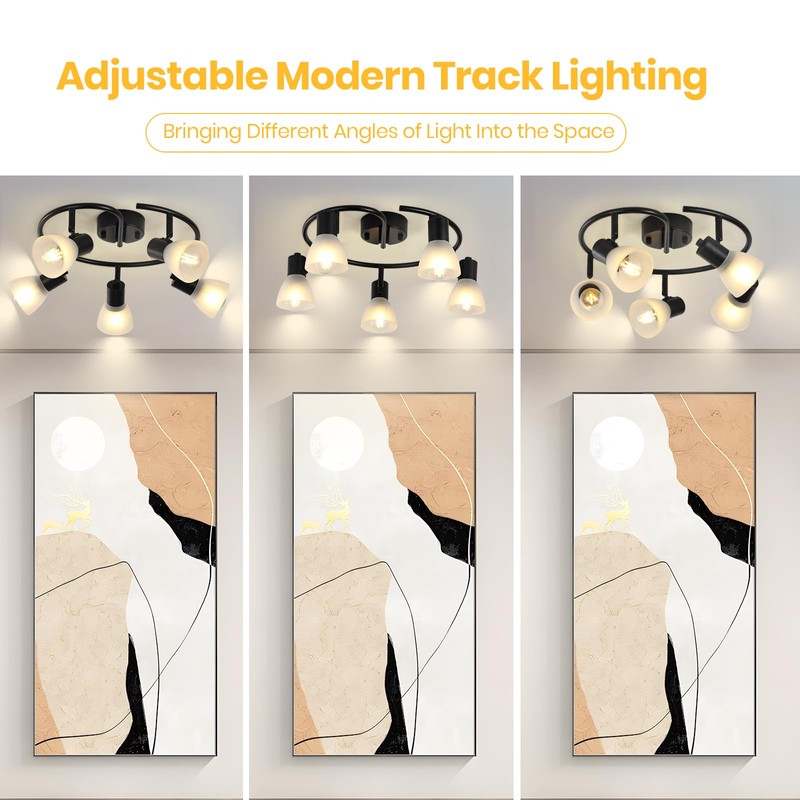 KEESFU 5-Light Kitchen Flush Mount Ceiling Light，Modern Round Track Lighting