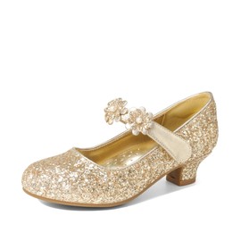 DREAM PAIRS Girls' Mary Jane Strap Flat Shoes, Ballerinas, Princess Shoes, Flat School Shoes, Gold Glitter