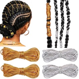 4 Pieces 5M Dreadlock Braids Hair Accessories Braiding Hair Deco Styling Braid Braided Elastic Cord Ornament Hanging Gift Wrapping Decorating (Gold Silver)