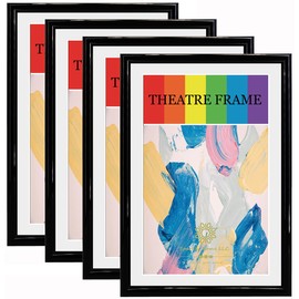 SparklyHome Black Theatre Frame with White Mat, 4 Packs, Theatre Bill Frame, Holds 5.5x8.5-inch Media, Wall or Tabletop Display (4 Pack Black Frame White Mat)