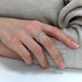 Silverly 925 Sterling Silver Heart Ring - Filigree Band - Love Promise Rings Jewellery - Cut-Out Hearts - Solid Silver Rings for Women - Cute Rings for Teen Girls - Wedding Ring