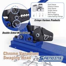 SPENDINS 24 Inch Bench Swaging Cutting Tool, Wire Rope Crimping Tool for 1/16" 3/32" 1/8" 5/32" 3/16" Wires, 2-in-1 Crimper and Cutter, Swager Crimper for Copper Aluminum Oval Sleeve and Stop Sleeve