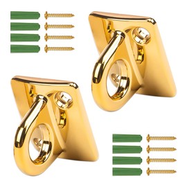ZORZA 2Pcs Rope Safety Barriers with Gold Pad Eye Plate Solid Rope Stanchion Wall Plate Velvet Stanchion Rope Crowd Control U Hooks Hanging Circle Hook Set for Cinema,Hotel,Auto Shows Crowd Control