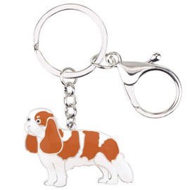 DOWAY Cavalier King Charles Spaniel Keychain for Women Enamel Pet Dog Keyring Pendant for Purse Belt Decor, Brown and White, Medium
